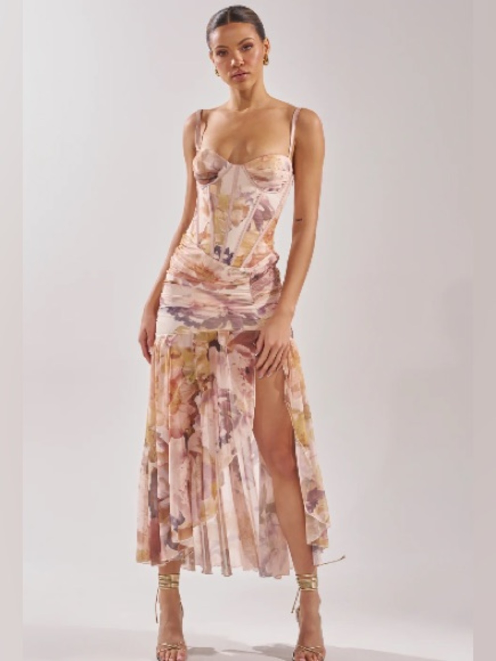 AKIRA Floral Corset Maxi Dress in Blush Pink M BNWT sold out luxury style Dress